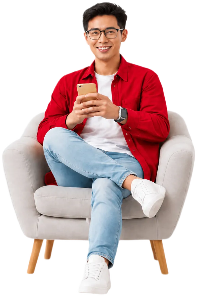 Model wearing the red shirt
